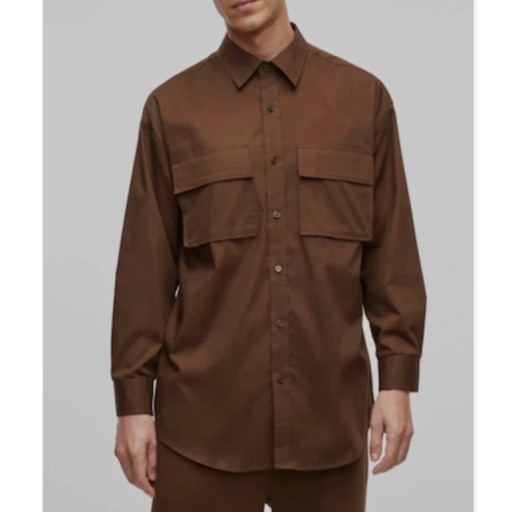Mode of One Men's Long Sleeve Button Front Utility Shirt Dark Walnut Size XL